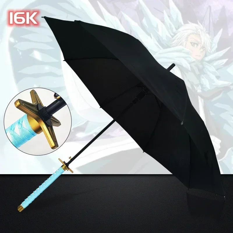 Kurosaki Ichigo Katana Umbrella Long UV Blocking Black Parasol Anime Bleach Aizen Sousuke Samurai Sword Katana Umbrella Parasol