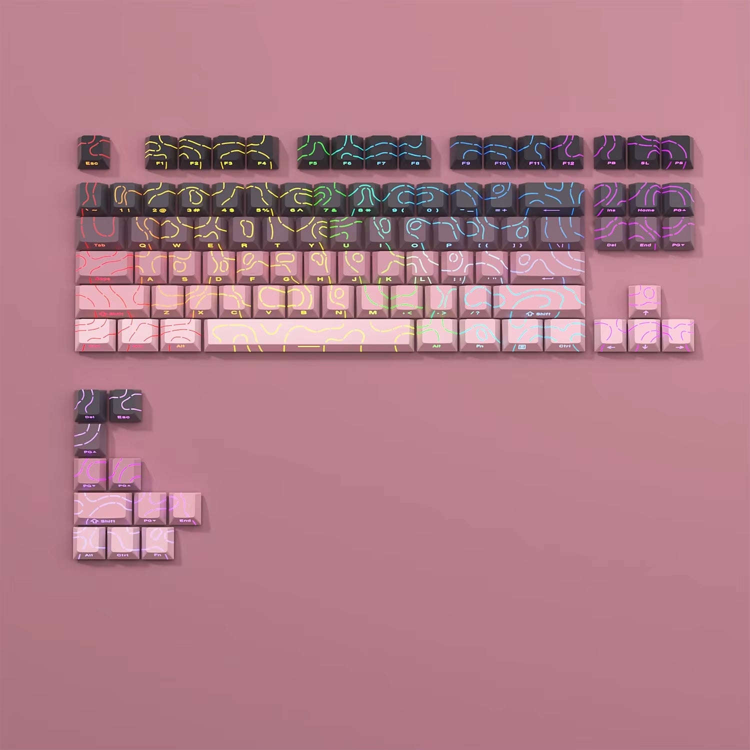 Elevate Your Gaming Experience with the New Topographic 4.0 Keycap Set - 98 PBT Cherry Profile Side Print Backlit for MX Mechanical Keyboards