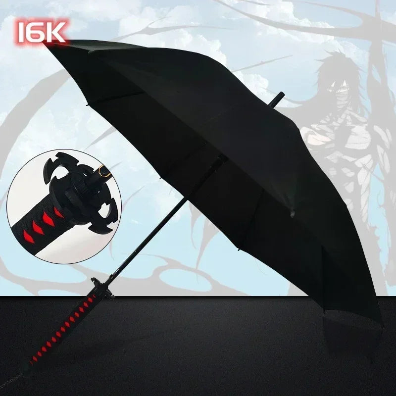 Kurosaki Ichigo Katana Umbrella Long UV Blocking Black Parasol Anime Bleach Aizen Sousuke Samurai Sword Katana Umbrella Parasol