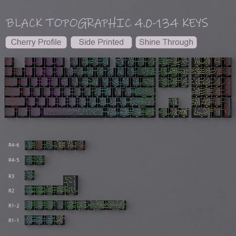 Elevate Your Gaming Experience with the New Topographic 4.0 Keycap Set - 98 PBT Cherry Profile Side Print Backlit for MX Mechanical Keyboards