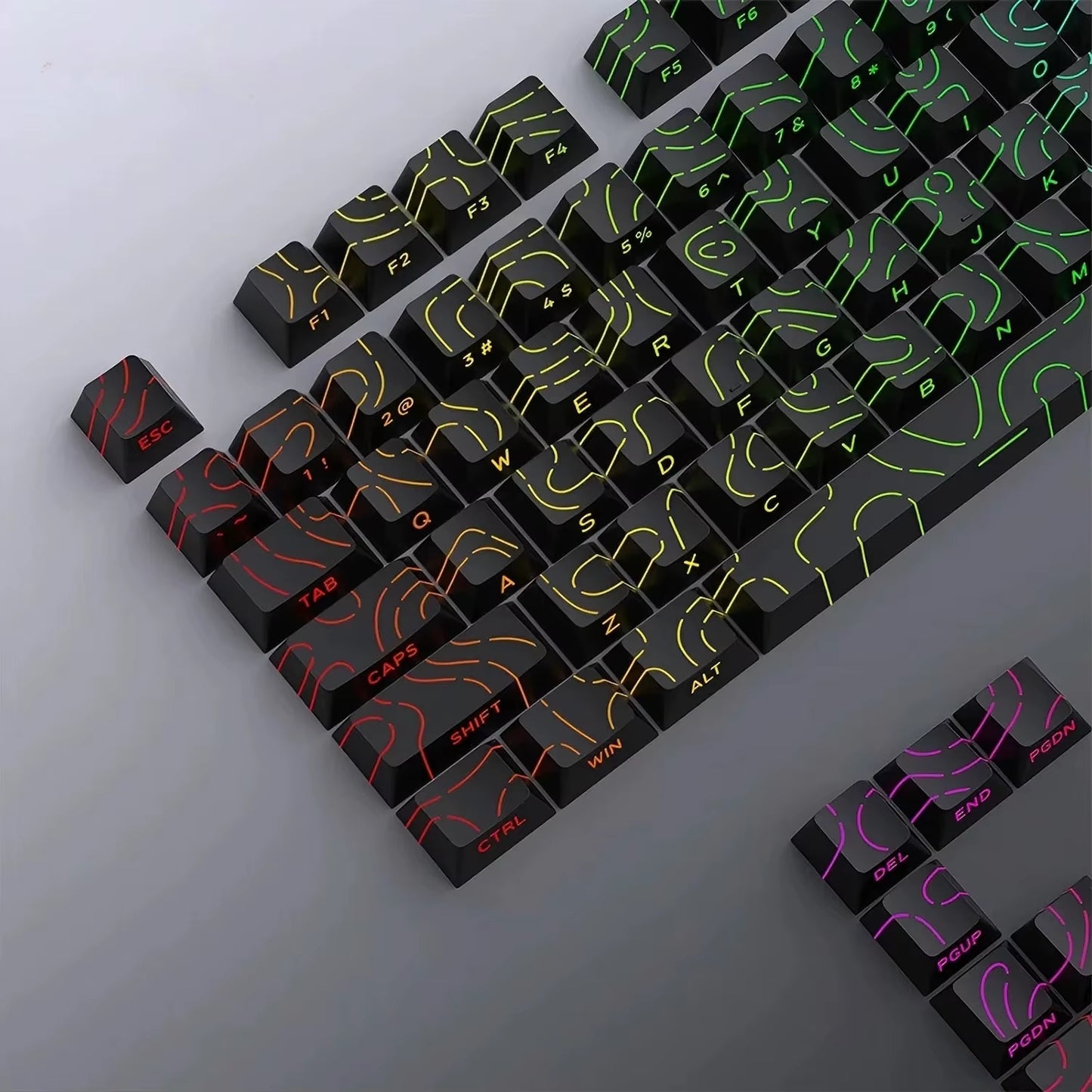 Elevate Your Gaming Experience with the New Topographic 4.0 Keycap Set - 98 PBT Cherry Profile Side Print Backlit for MX Mechanical Keyboards