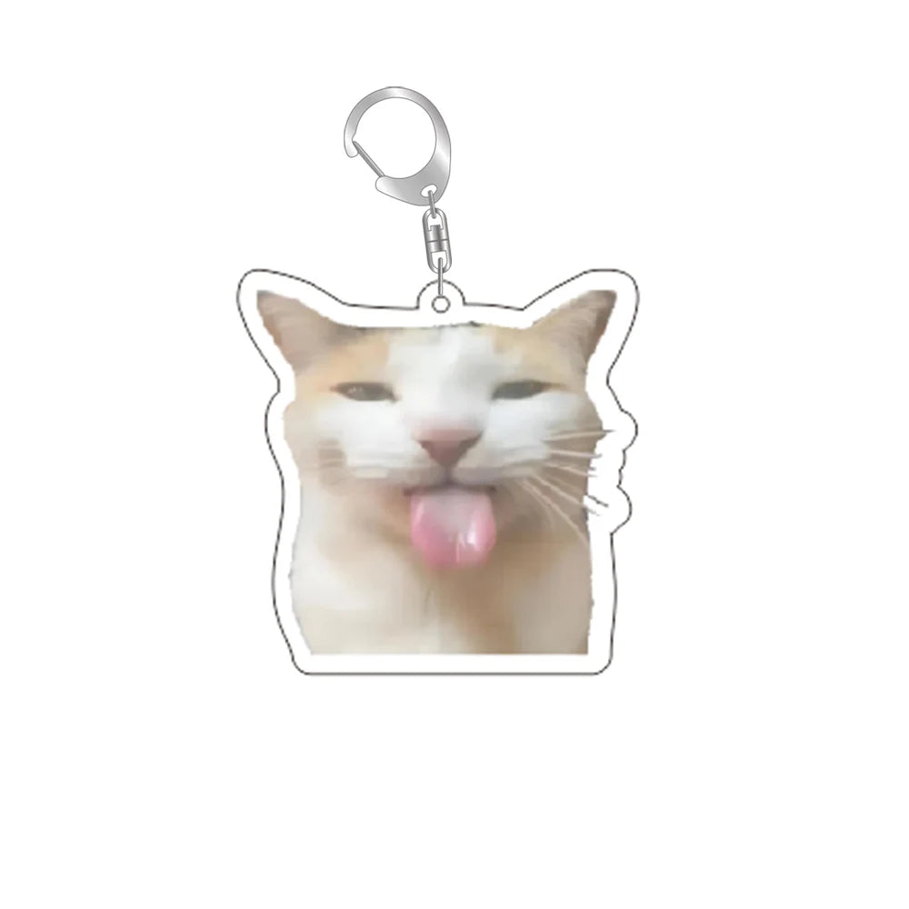 Funny Cat Memes Keychain – Cute Cartoon Pendant for Bags, Lanyards, and Student Gifts