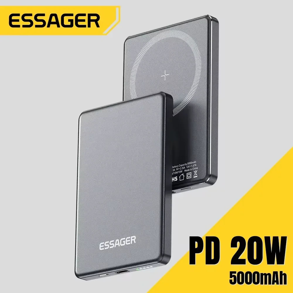 Essager Thin Wireless Power Bank Magnetic 20W 5000mAh – Portable Fast Charging Battery for MagSafe iPhone 17/16/15/14/13