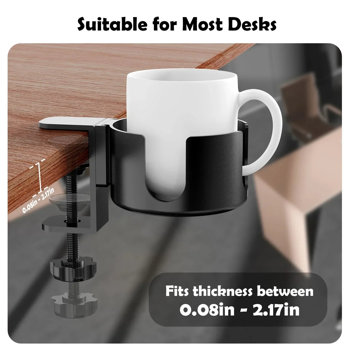 Desk Cup Holder – Universal Adjustable Arm Clamp Stand for Coffee Mugs & Water Bottles