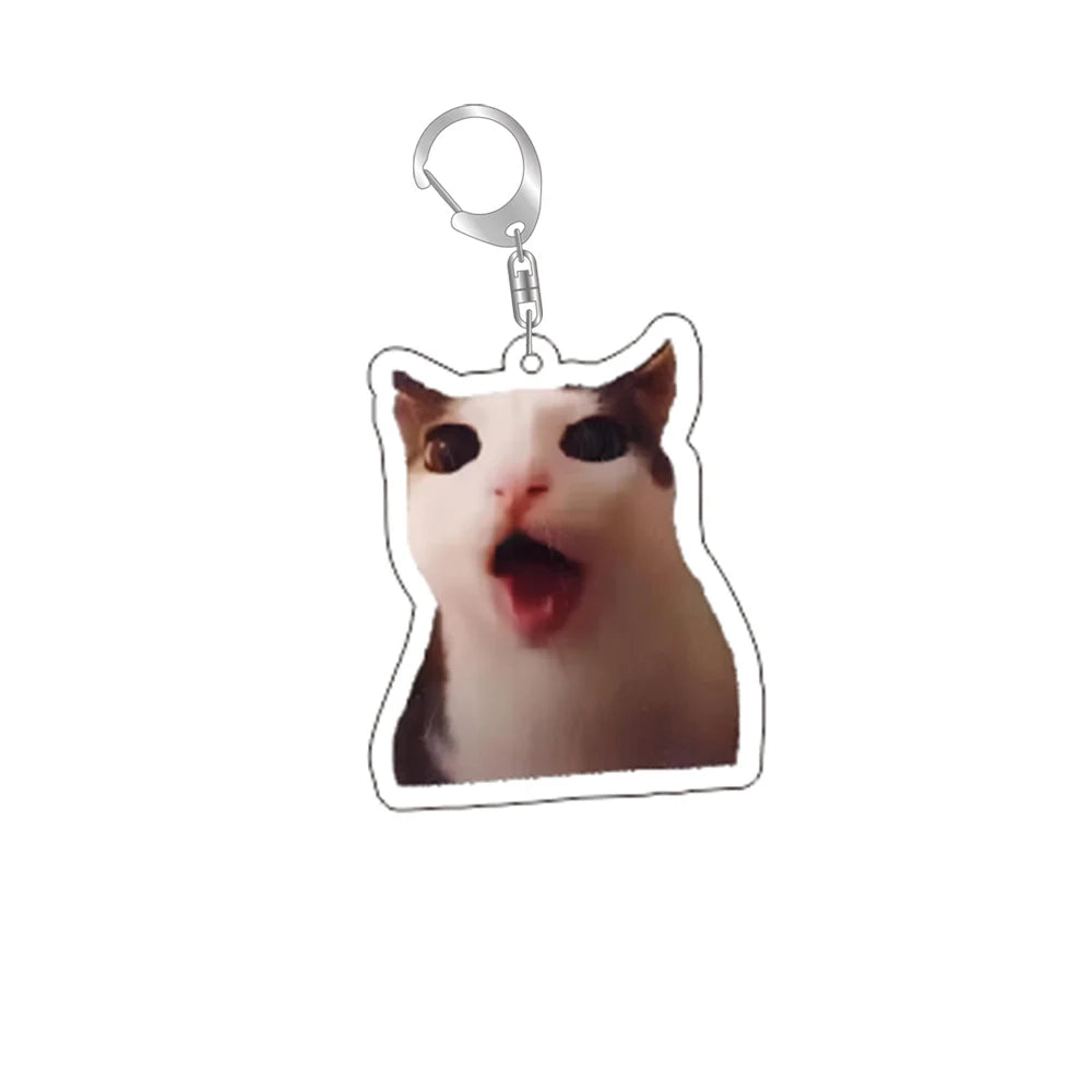 Funny Cat Memes Keychain – Cute Cartoon Pendant for Bags, Lanyards, and Student Gifts