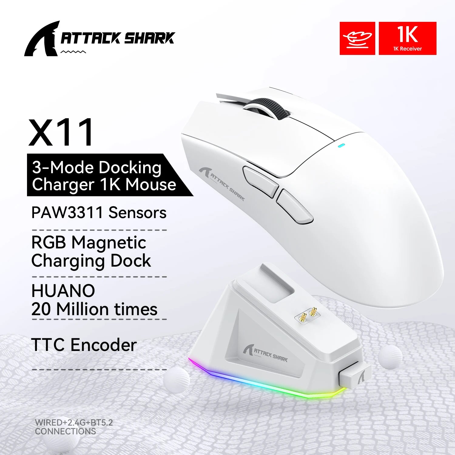 X11 Tri-Mode Wireless Gaming Mouse - 22000 DPI Precision with RGB Lighting