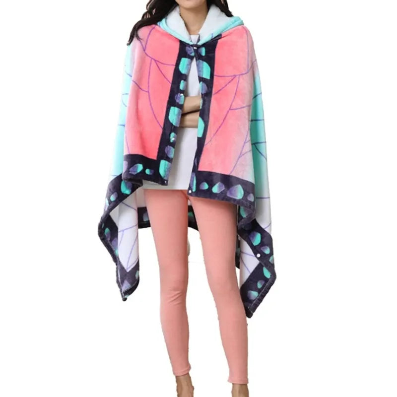 Demon Slayer Hoodie Blanket Wearable – Tanjiro Kamado Anime Shawl Wrap Pajama Bathrobe