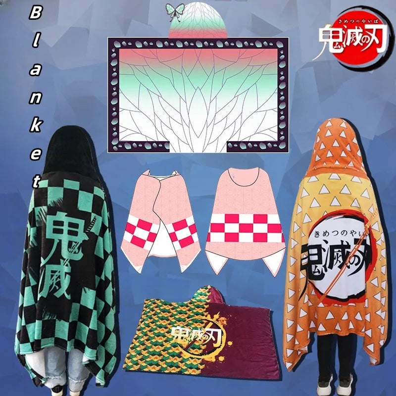 Demon Slayer Hoodie Blanket Wearable – Tanjiro Kamado Anime Shawl Wrap Pajama Bathrobe