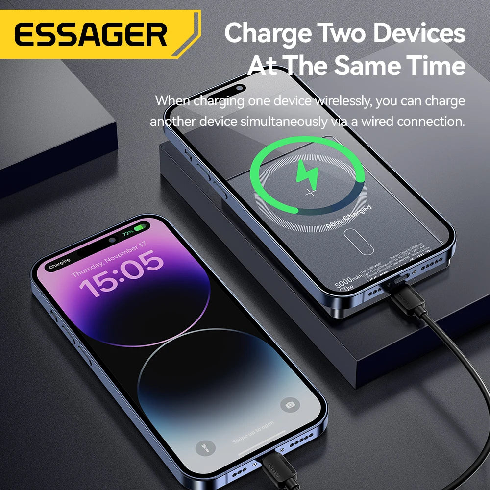 Essager Thin Wireless Power Bank Magnetic 20W 5000mAh – Portable Fast Charging Battery for MagSafe iPhone 17/16/15/14/13