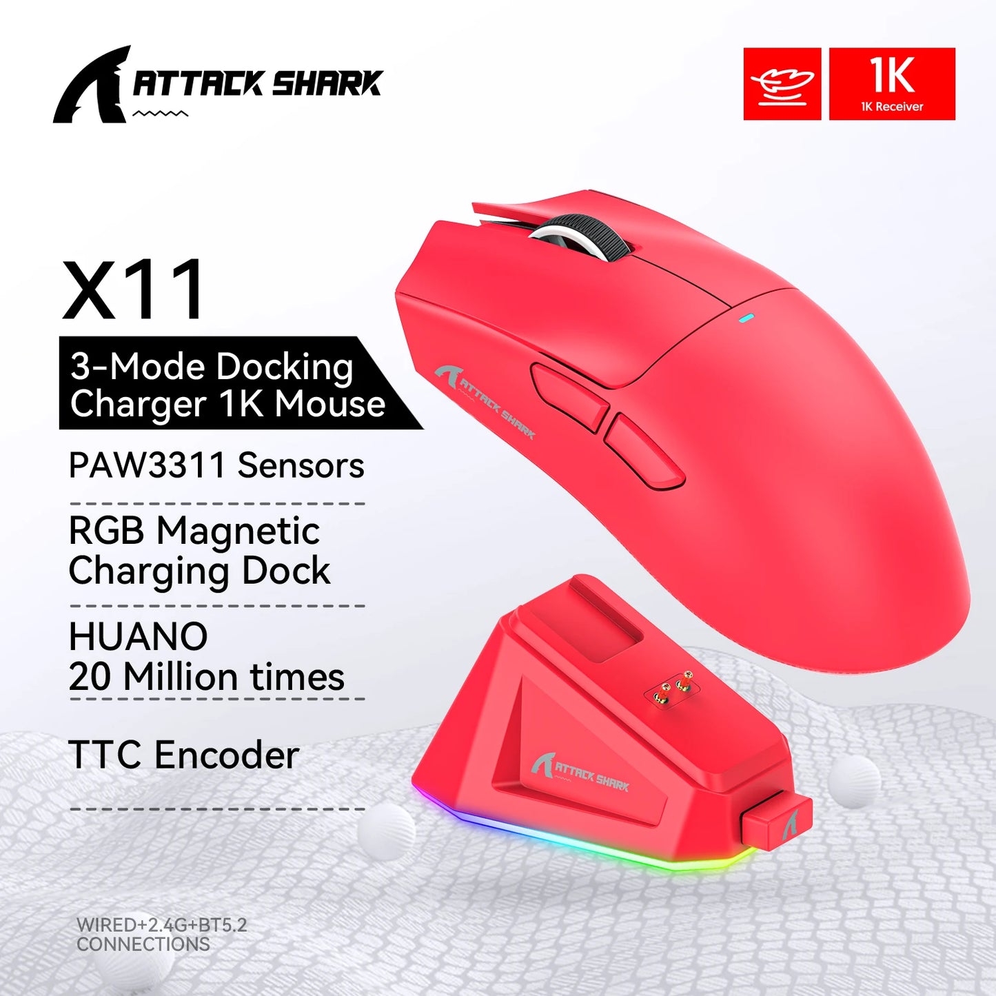 X11 Tri-Mode Wireless Gaming Mouse - 22000 DPI Precision with RGB Lighting