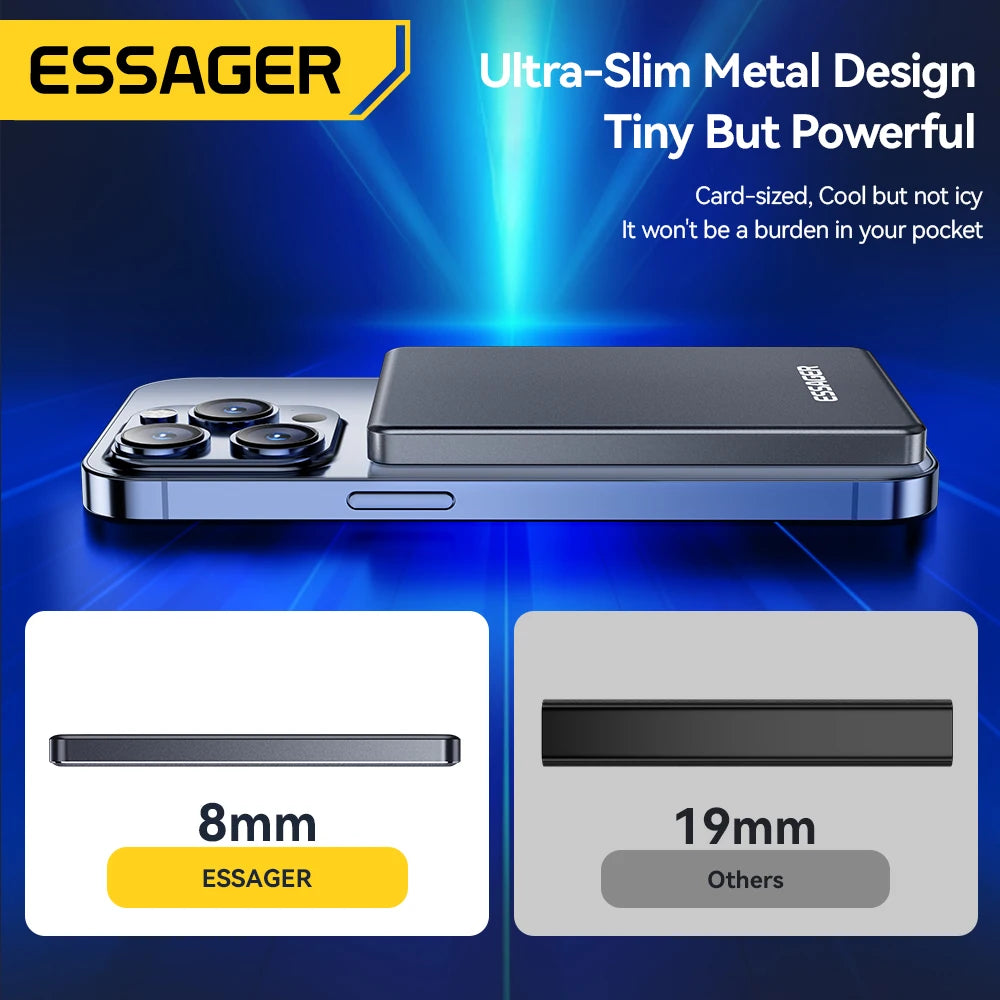 Essager Thin Wireless Power Bank Magnetic 20W 5000mAh – Portable Fast Charging Battery for MagSafe iPhone 17/16/15/14/13