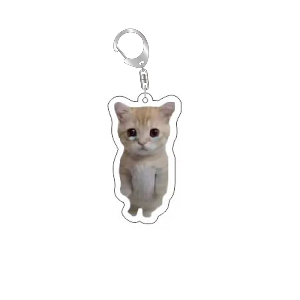 Funny Cat Memes Keychain – Cute Cartoon Pendant for Bags, Lanyards, and Student Gifts