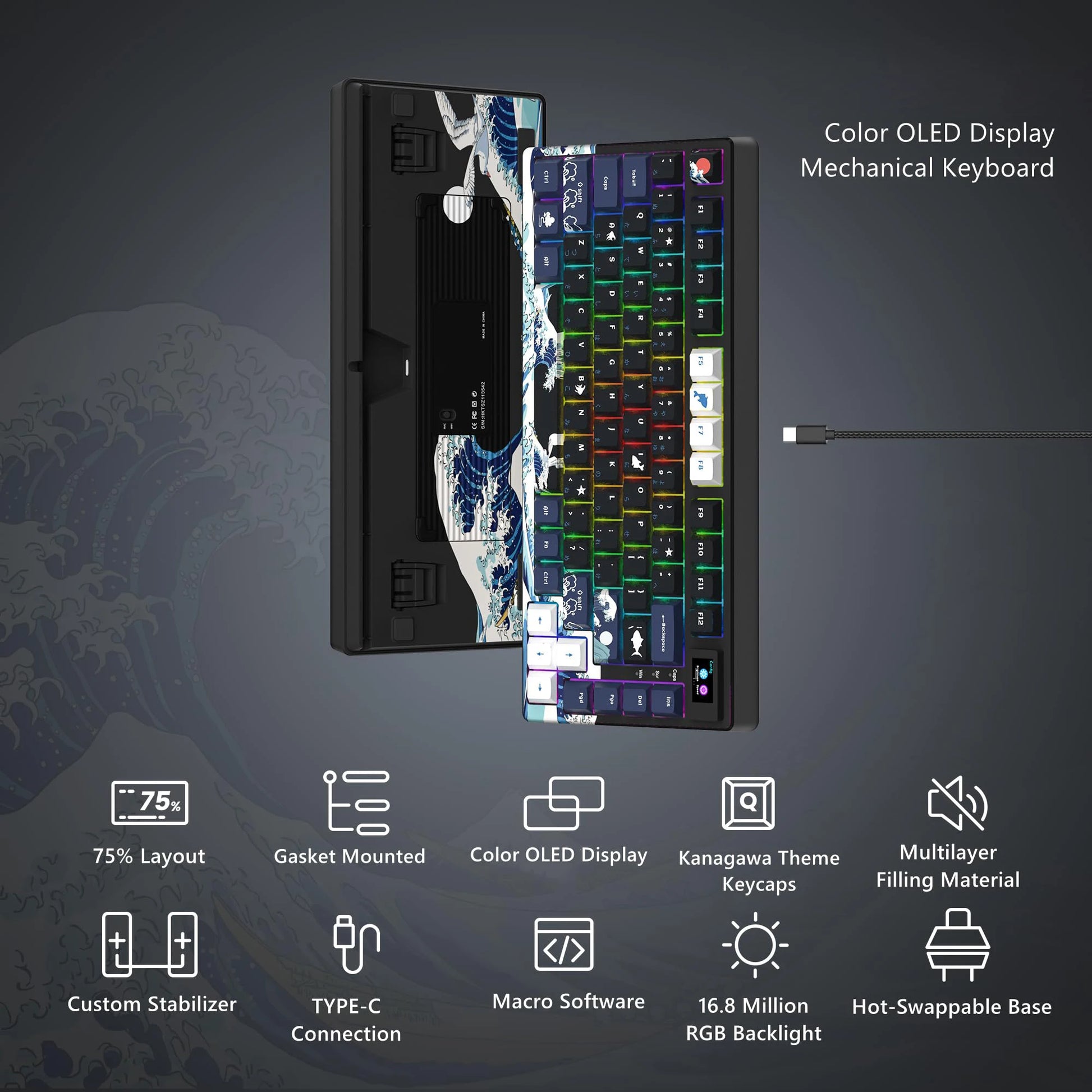 Experience Ultimate Gaming Precision with Our Wired Mechanical Gaming Keyboard Featuring OLED Display and Multicolor RGB Backlighting