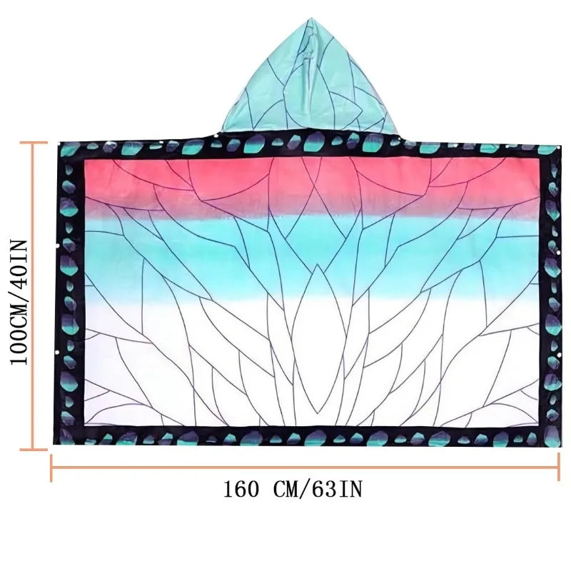 Demon Slayer Hoodie Blanket Wearable – Tanjiro Kamado Anime Shawl Wrap Pajama Bathrobe