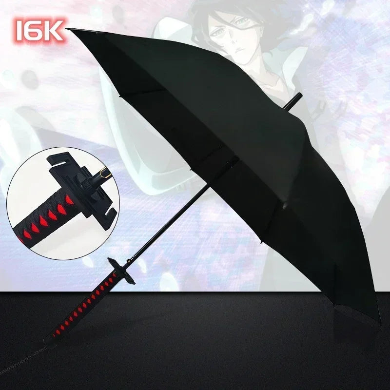 Kurosaki Ichigo Katana Umbrella Long UV Blocking Black Parasol Anime Bleach Aizen Sousuke Samurai Sword Katana Umbrella Parasol