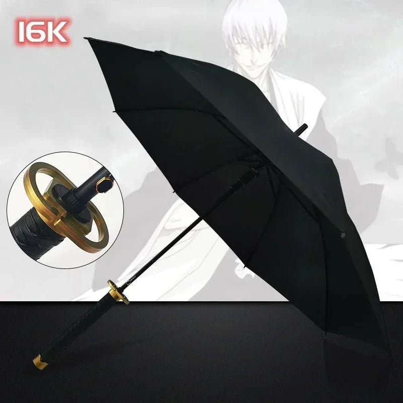 Kurosaki Ichigo Katana Umbrella Long UV Blocking Black Parasol Anime Bleach Aizen Sousuke Samurai Sword Katana Umbrella Parasol