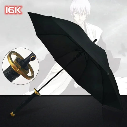 Kurosaki Ichigo Katana Umbrella Long UV Blocking Black Parasol Anime Bleach Aizen Sousuke Samurai Sword Katana Umbrella Parasol