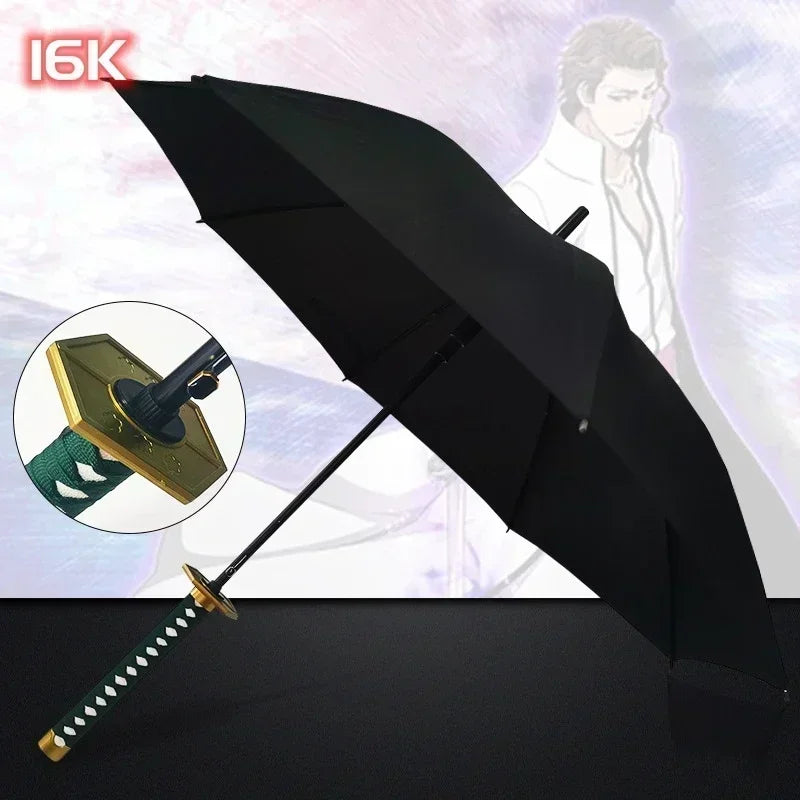 Kurosaki Ichigo Katana Umbrella Long UV Blocking Black Parasol Anime Bleach Aizen Sousuke Samurai Sword Katana Umbrella Parasol
