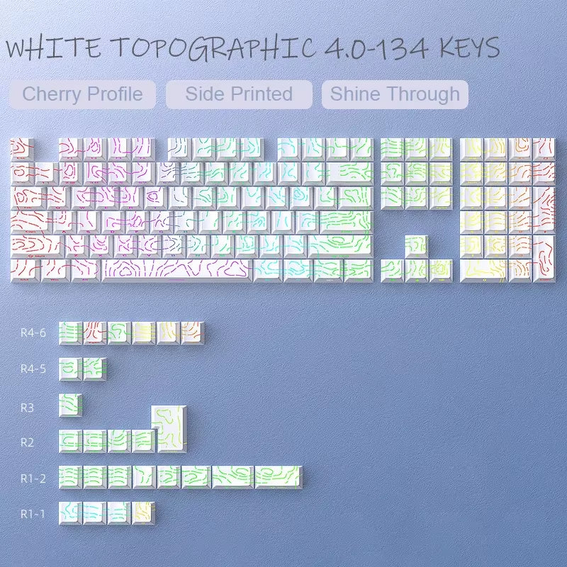 Elevate Your Gaming Experience with the New Topographic 4.0 Keycap Set - 98 PBT Cherry Profile Side Print Backlit for MX Mechanical Keyboards