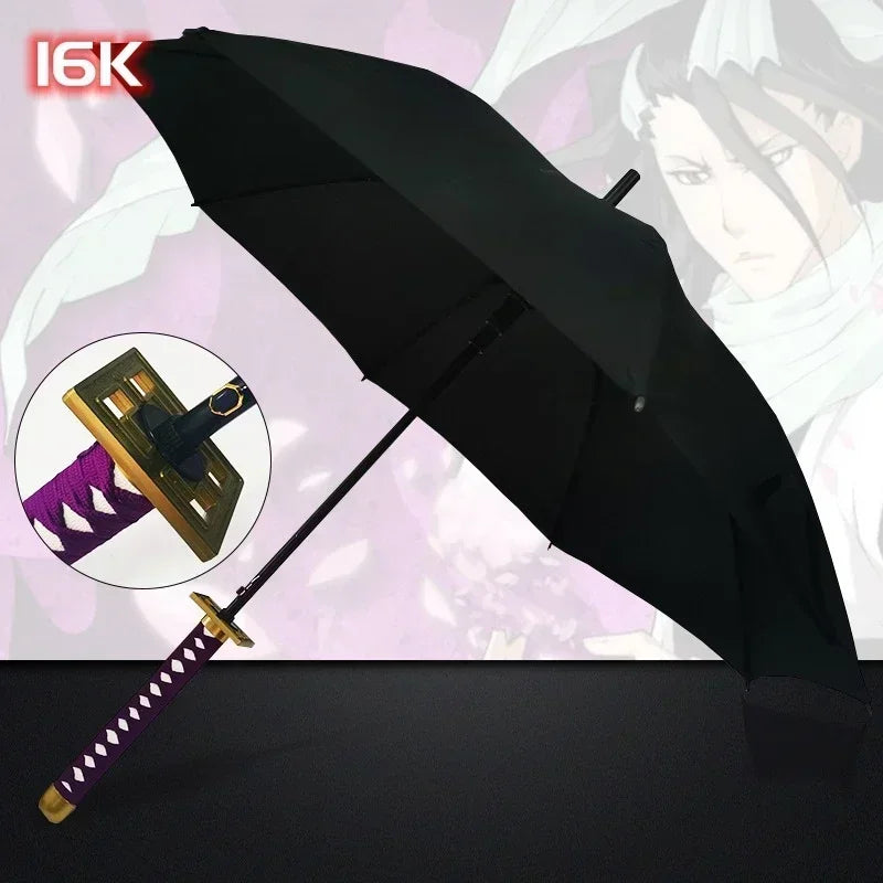 Kurosaki Ichigo Katana Umbrella Long UV Blocking Black Parasol Anime Bleach Aizen Sousuke Samurai Sword Katana Umbrella Parasol